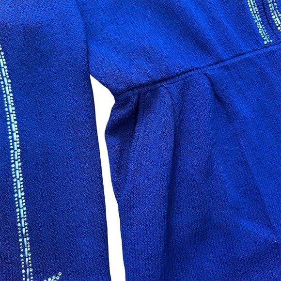 ST. JOHN Size 14 Royal Blue Made In USA Rhinestone Trimmed Knit Jumpsuit Pockets - Picture 7 of 16